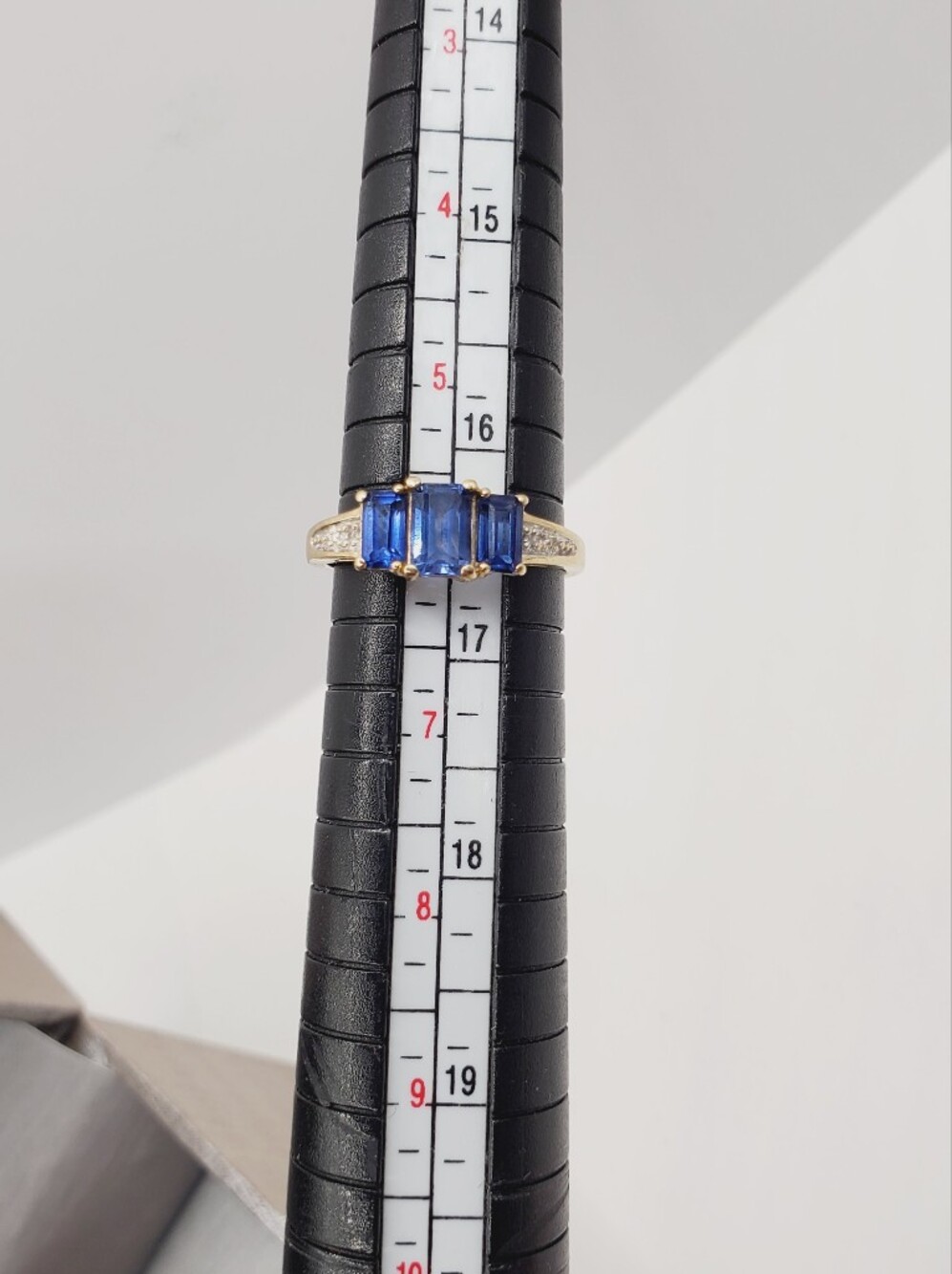 10k Solid Yellow Gold Ring with Three Blue Sapphire Radiant Cut Stones - Picture 5 of 11